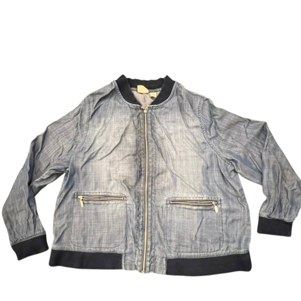 ZENERGY by Chico’s Women’s Large Cropped Jean Baseball Jacket Zip Up Bomber Blue